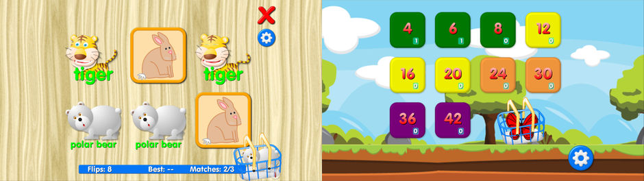 Animals matching memory game for kids